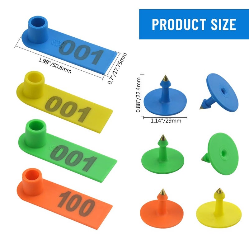 WMYCONGCONG 400 PCS 1-100 Plastic Livestock Ear Tag Animal Tag for Goat Sheep Pig, Blue Yellow Orange Green - Image 2